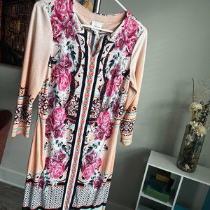 Printed multi-colored business casual dress